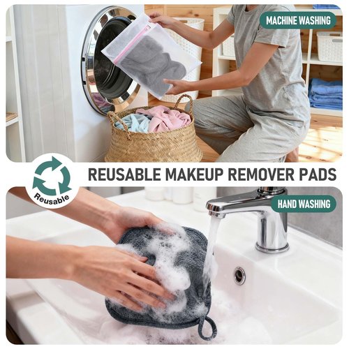 12 Pack Makeup Remover Cloth, 6" x 6" Reusable Makeup Remover Towels Face Washcloth for Washing Face, Makeup Remover Pads Cosmetic Face Wash (Grey)