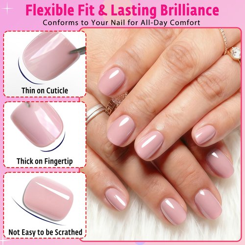 AddFavor Nude Press on Nails Short Square - 240PCS Glossy Short Nude Fake Nails Press ons for Women and Girls, Glue on Nails Kit with Adhesive Tabs, Nail Glue & File