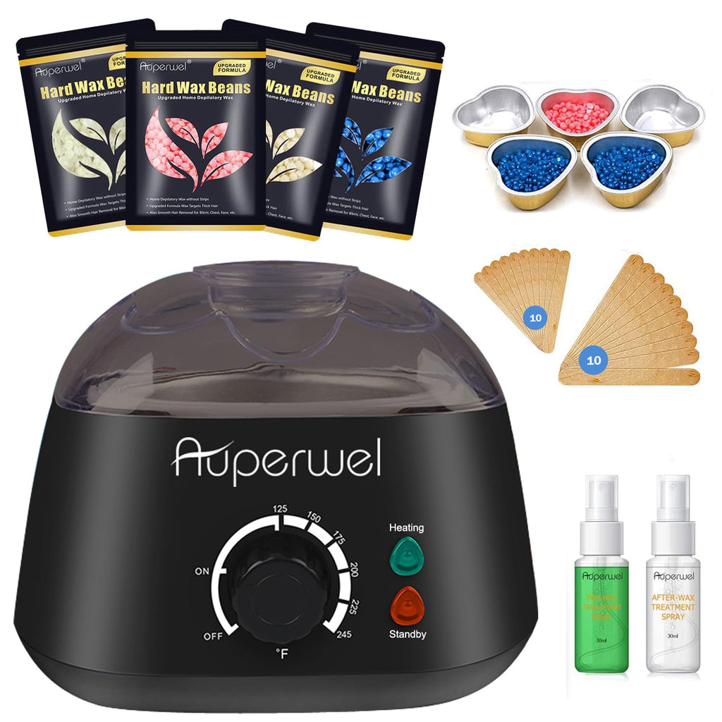Auperwel Waxing Kit for Women - Automatic Thermostatic Wax Warmer for Hair Removal, Includes 14.1oz Wax Beads, Beginner-Friendly, Perfect for Full Body Waxing