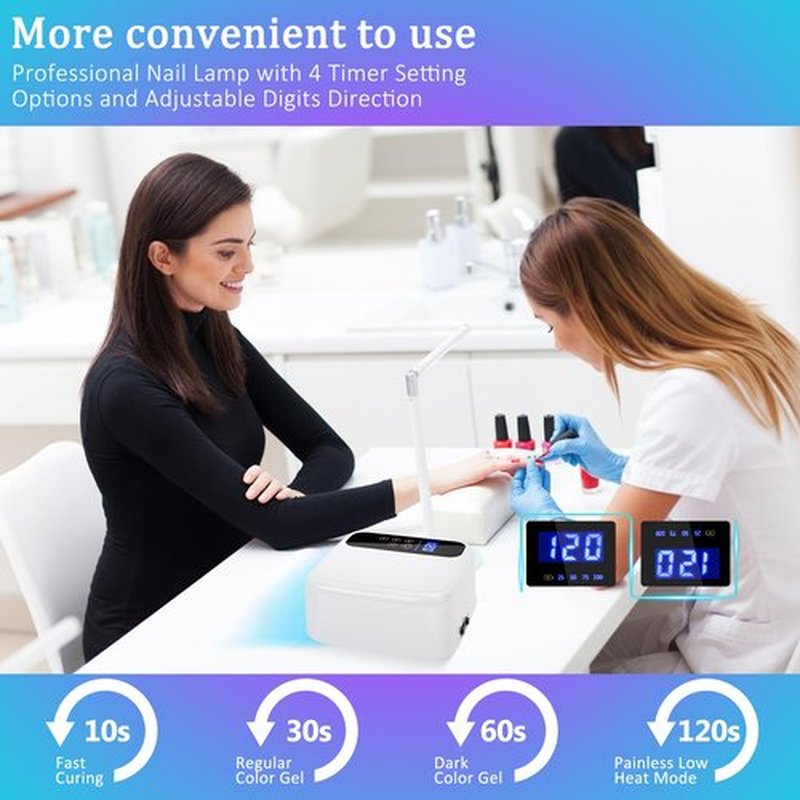 Interchangeable Light Panel & Battery - Cordless Rechargeable 72W AI UV LED Nail Lamp with Metallic Reflector & Base, Professional Salon-Grade Wireless Gel Nail Dryer Fast Curing Light (White)