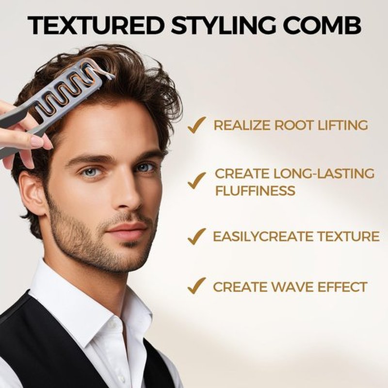 Texture Comb, 2025 Upgrade Voluminous Wide-Toothed Texture Styling Comb for Men Hair, Maximum Root Lift Tool, Non-Slip Grip (ABS Plastic)