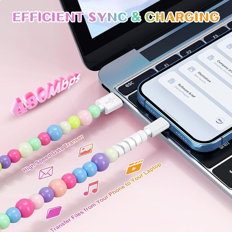Aolcev USB C Cable - 66W Fast Charging Cord | 3.3FT Cute Beaded Design for iPhone & Galaxy Devices