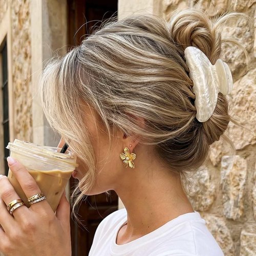 CAKURE Claw Clips Pink Hair Clips Acrylic Hair Claw Clips Hair Accessories for Women and Girls (Pack of 2) (e-beige&pink)