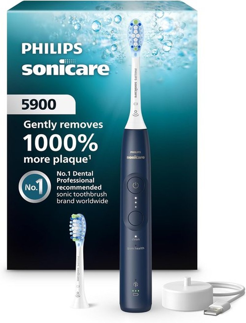 Philips Sonicare 5900 Series Electric Toothbrush - Advanced Sonic Technology, Pressure Sensor, 6 Settings | Navy Blue Model HX7133/02