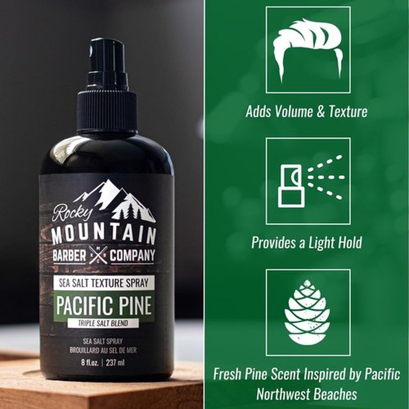 Rocky Mountain Barber Company Sea Salt Spray for Men - Adds Volume, Texture and Light Hold for All Hair Types - Triple Salt Blend - 8 oz