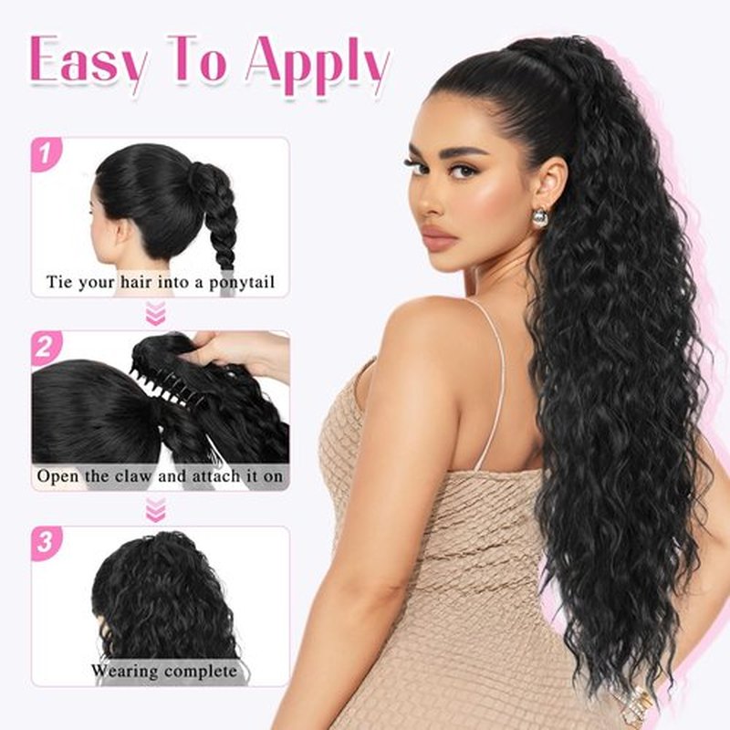 SHNMIN Ponytail Extension, Claw Long Wavy Ponytail Extension 30" Curly Pony Tail Claw Clip Hair Extensions for Women fluffy Natural Looking Synthetic Hairpiece for Daily Use