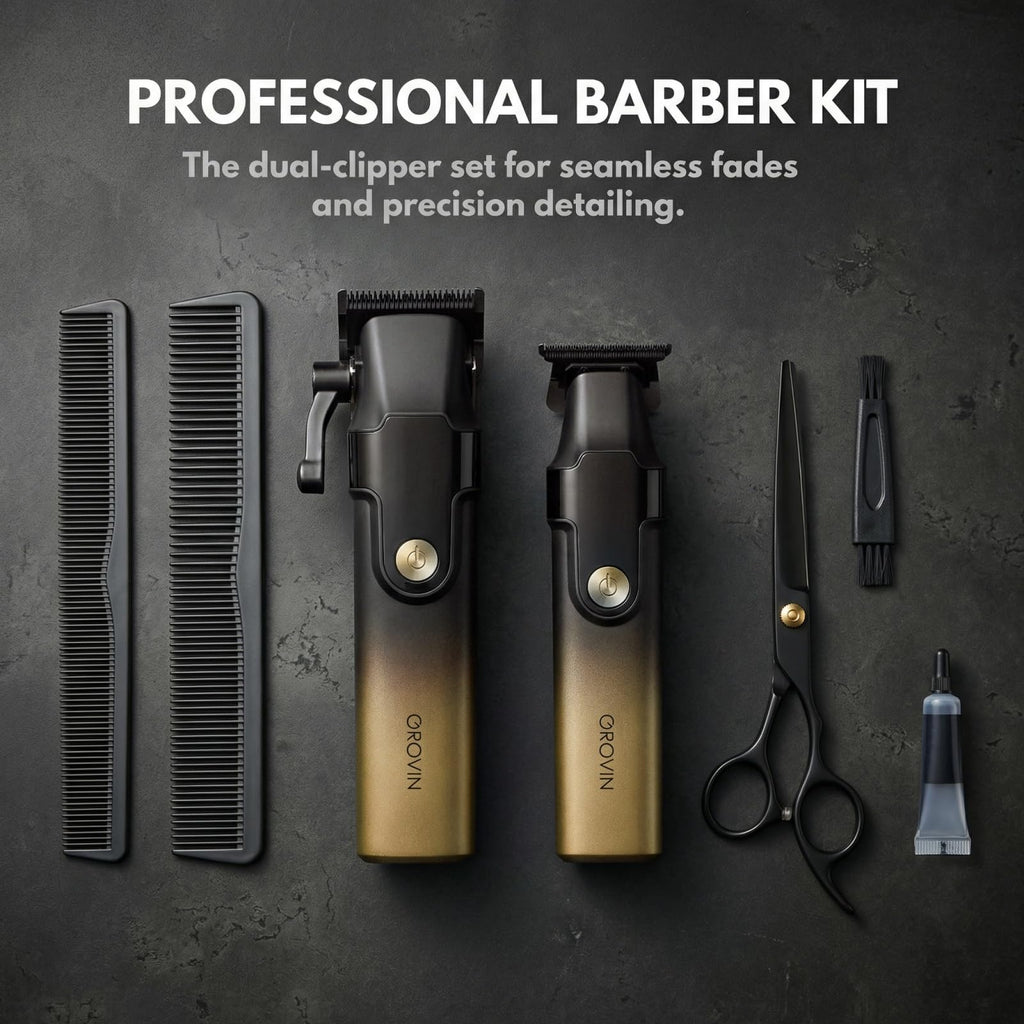 GROVIN Hair Clippers for Men, Cordless Hair Clipper and Trimmer Set with LED Display & Adjustable Speed, 2 Professional Clippers with 9 Guide Combs for Hair Cutting