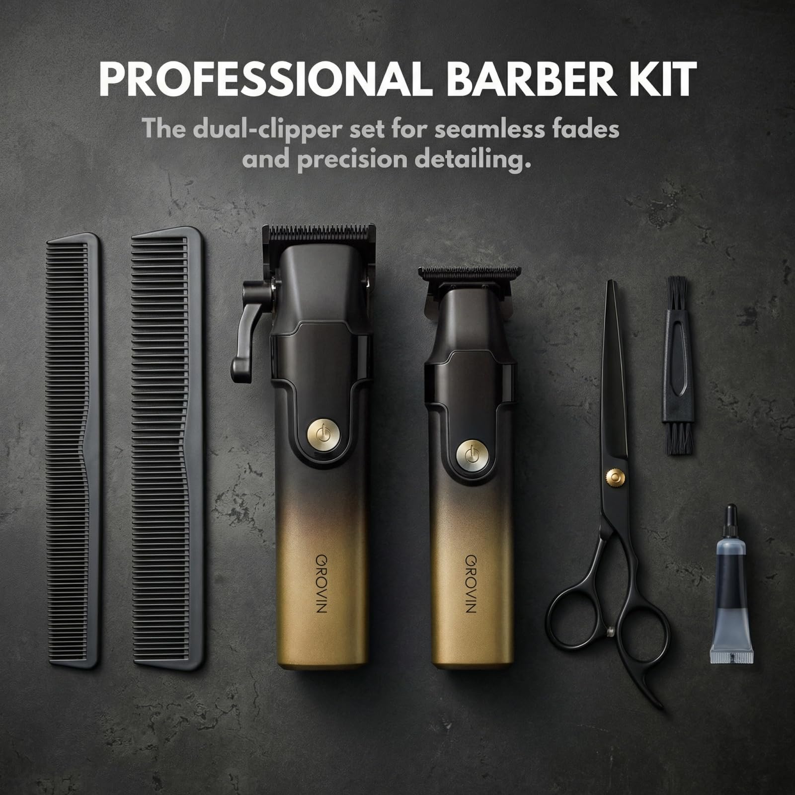 GROVIN Hair Clippers for Men, Cordless Hair Clipper and Trimmer Set with LED Display & Adjustable Speed, 2 Professional Clippers with 9 Guide Combs for Hair Cutting