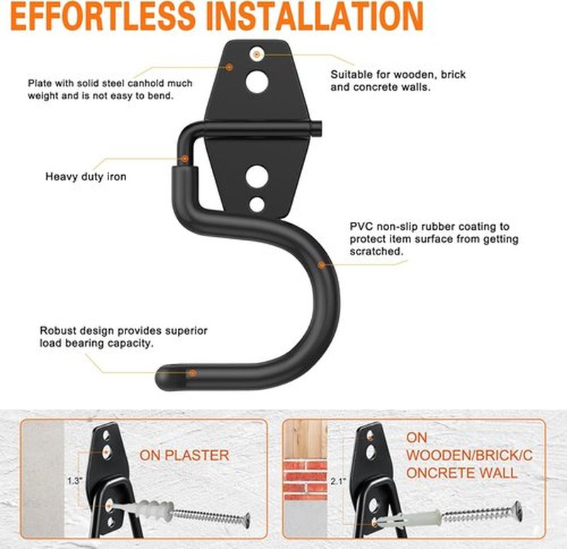 HUPBIPY Heavy-Duty Metal Garage Hooks - 6 Pack S Hooks for Tool Hangers & Storage Solutions