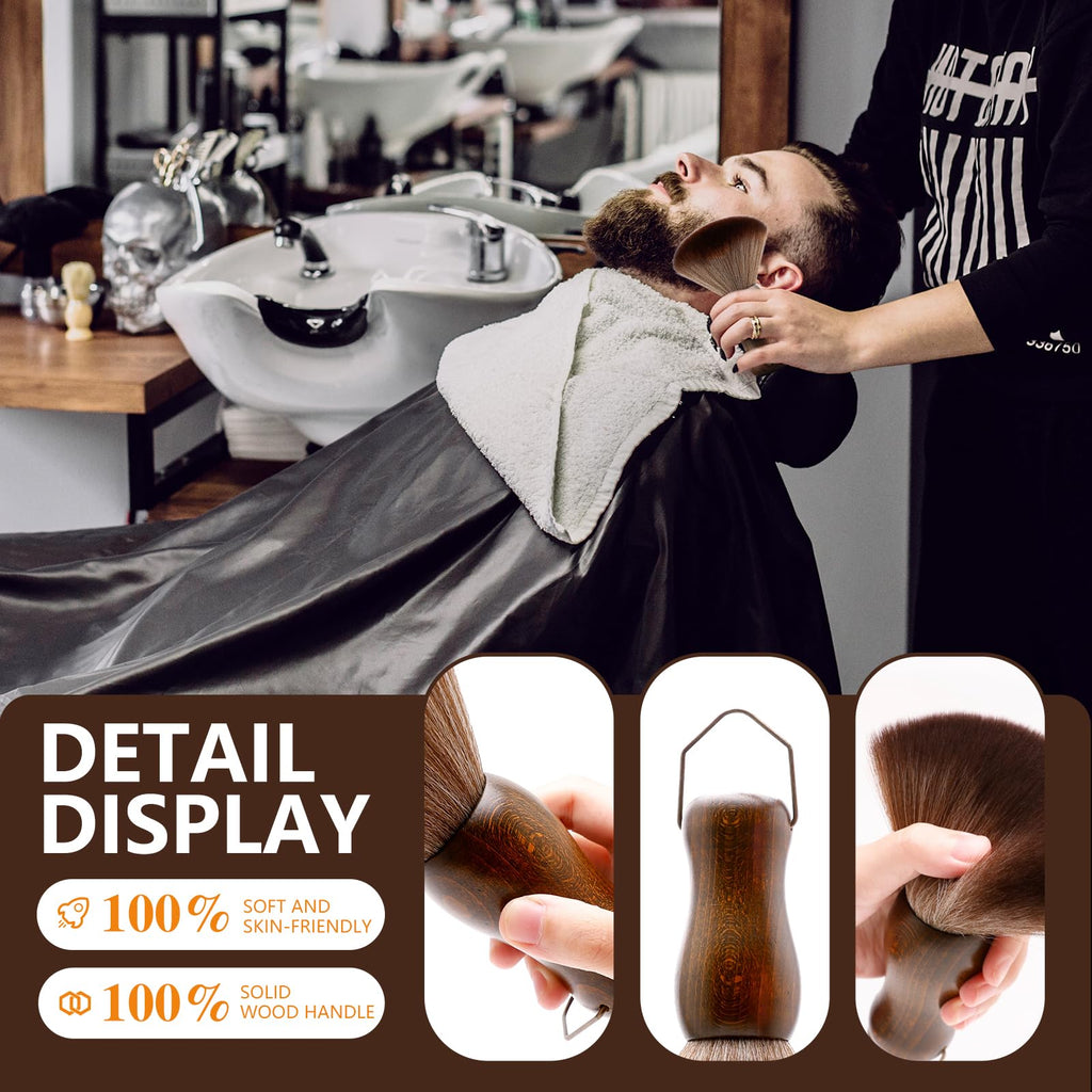 CGBARBER Barber Neck Duster Brush Wood Handle with Hook for Hair Cutting… (Neck brush+Black brush)For All Hair Type.