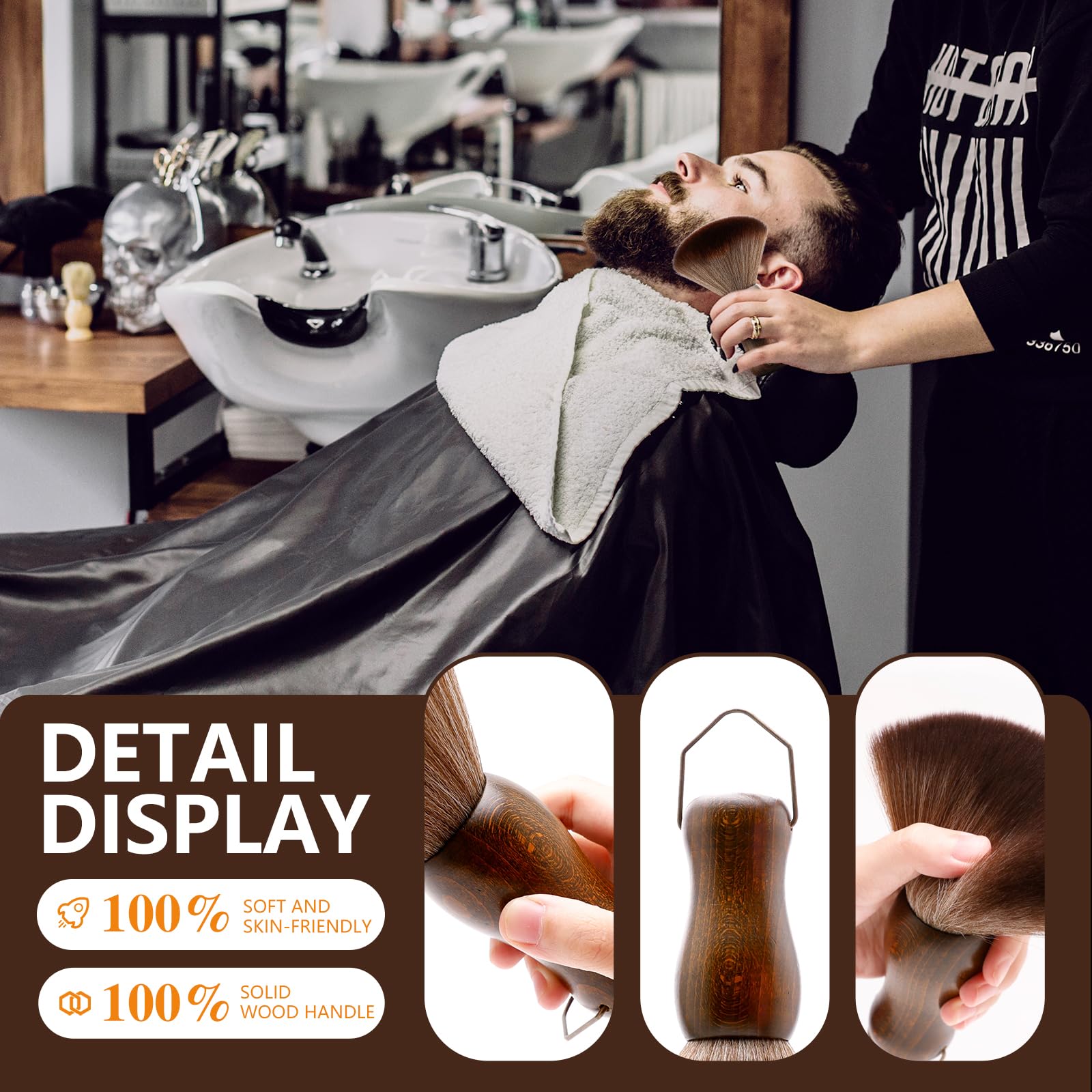 CGBARBER Barber Neck Duster Brush Wood Handle with Hook for Hair Cutting… (Neck brush+Black brush)For All Hair Type.