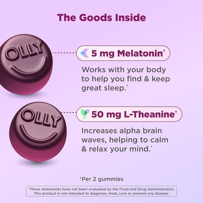 OLLY Extra Strength Sleep Gummies - 5 mg Melatonin & L-Theanine, Blackberry Flavor - 90 Count Sleep Aid