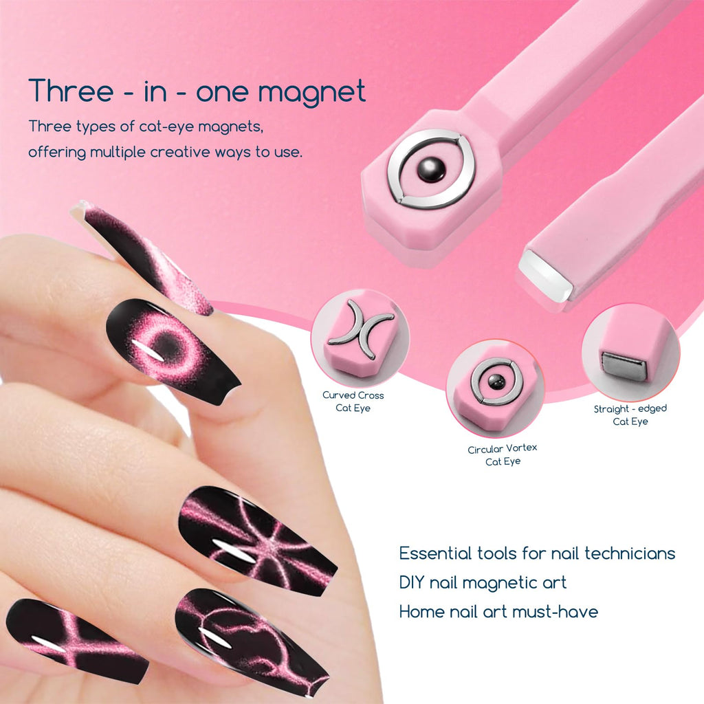 XEAOHESY 6 Pieces Cat Eye Magnet for Nails Multi-Functional 3-in-1 Nail Magnets Y-Shaped Metal Brackets for Heart Effect Heart Magnet for Nails Flower Cat Eye Magnetic Pen for Cat Eye Gel Nail Polish