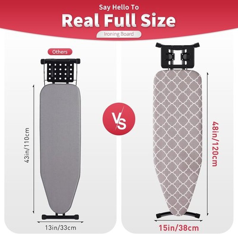 Sturdy Ironing Board by [Brand Name] - Full Size 57” L x 15” W | Foldable & Adjustable with Heat-Resistant Cover (Black Gray)