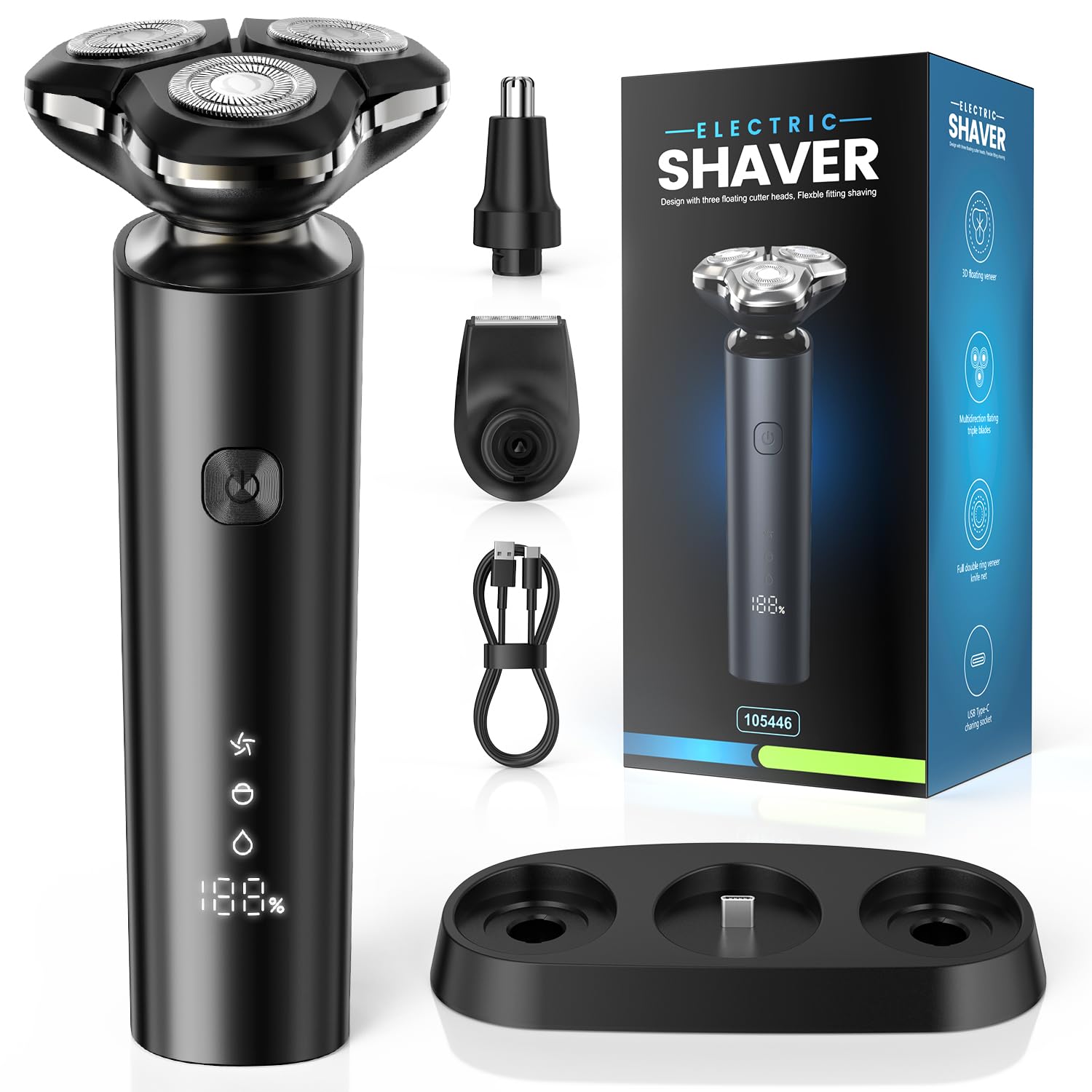 Electric Razor for Men, 2025 Magnetic Electric Shavers, IPX7 Waterproof Wet/Dry Mens Shaver, Smart LED Display & All-in-One Charging Base with Trimmers