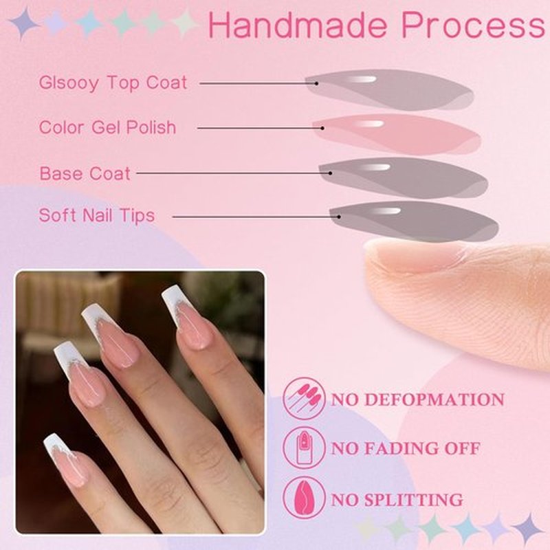 LuckForever 120pc French Tips Press on Nails Long Coffin, Black White Tips Long Press on Nails French Coffin Fake Nail Full Cover Glue on Nails Press ons Acrylic Nail Fingernail & Adhesive Tabs