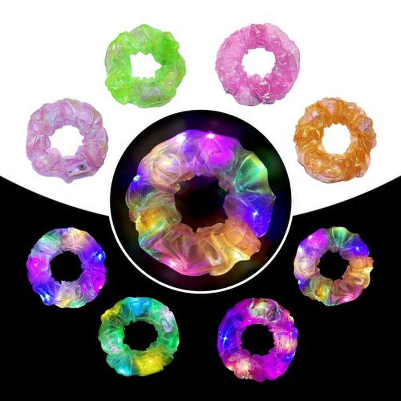 4 Pcs Light Up Mermaid Scrunchies, LED Hair Scrunchy for Girl & Women, Multi Glow, Glow in the Dark Accessories for Rave Neon Slumber Party(Light pink, Green, Magenta, Orange)