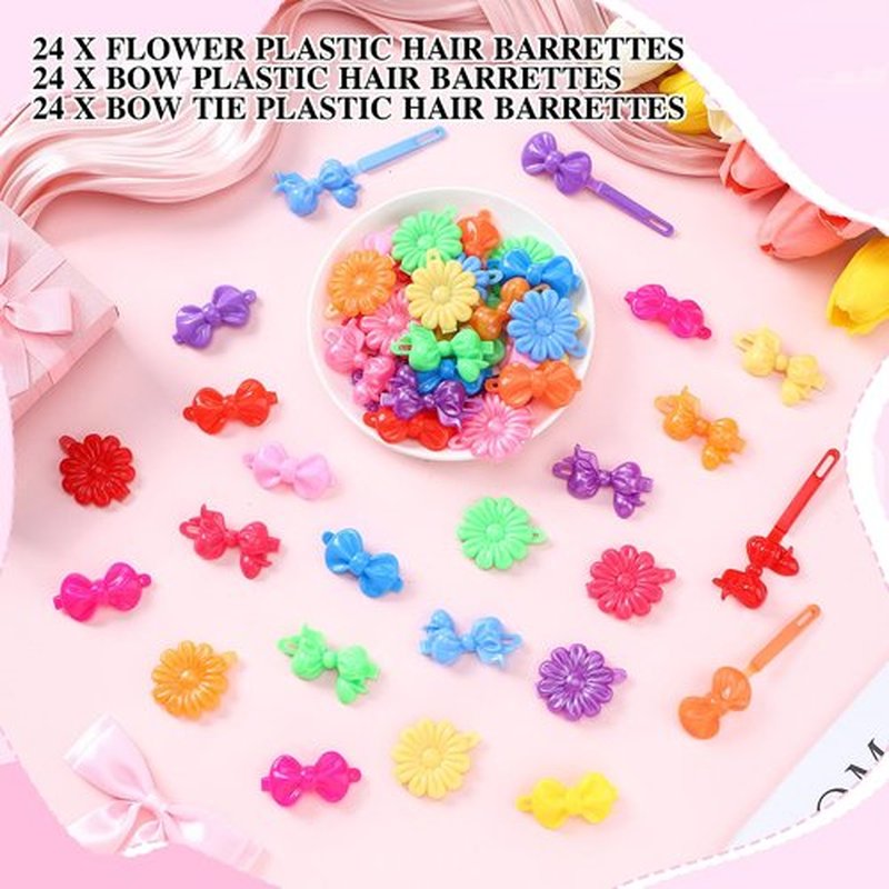 Janinka 72 Pcs Self-Hinge Plastic Hair Clips: 80s 90s Cartoon Colorful Cute Barrettes and Pins for Toddler Girls (Classic,Vibrant Color)