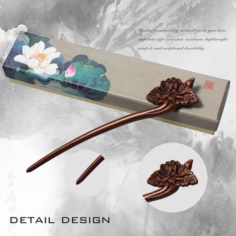 JULIYOOYOO Traditional Chinese Japanese hair sticks, retro wooden hair pins, used for long hair accessories buns, Hanfu Dressing Accessories（lotus flower)