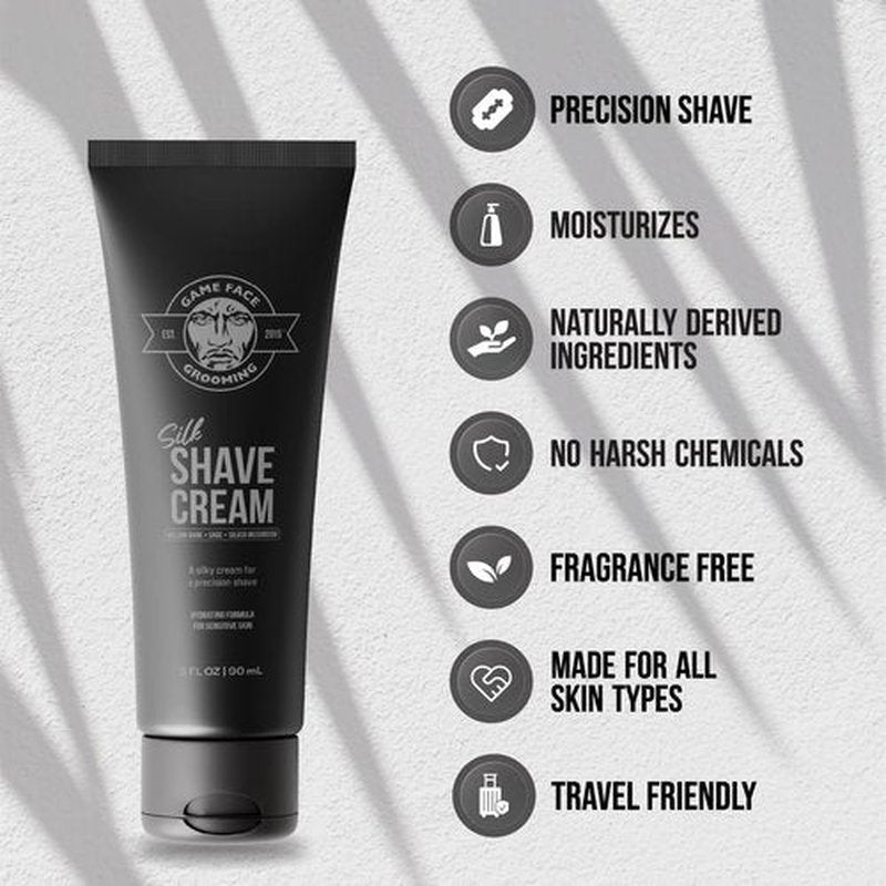 Game Face Silk Shave Cream - Hydrating Formula for Sensitive Skin, Fragrance-Free, 3 Fl. Oz.