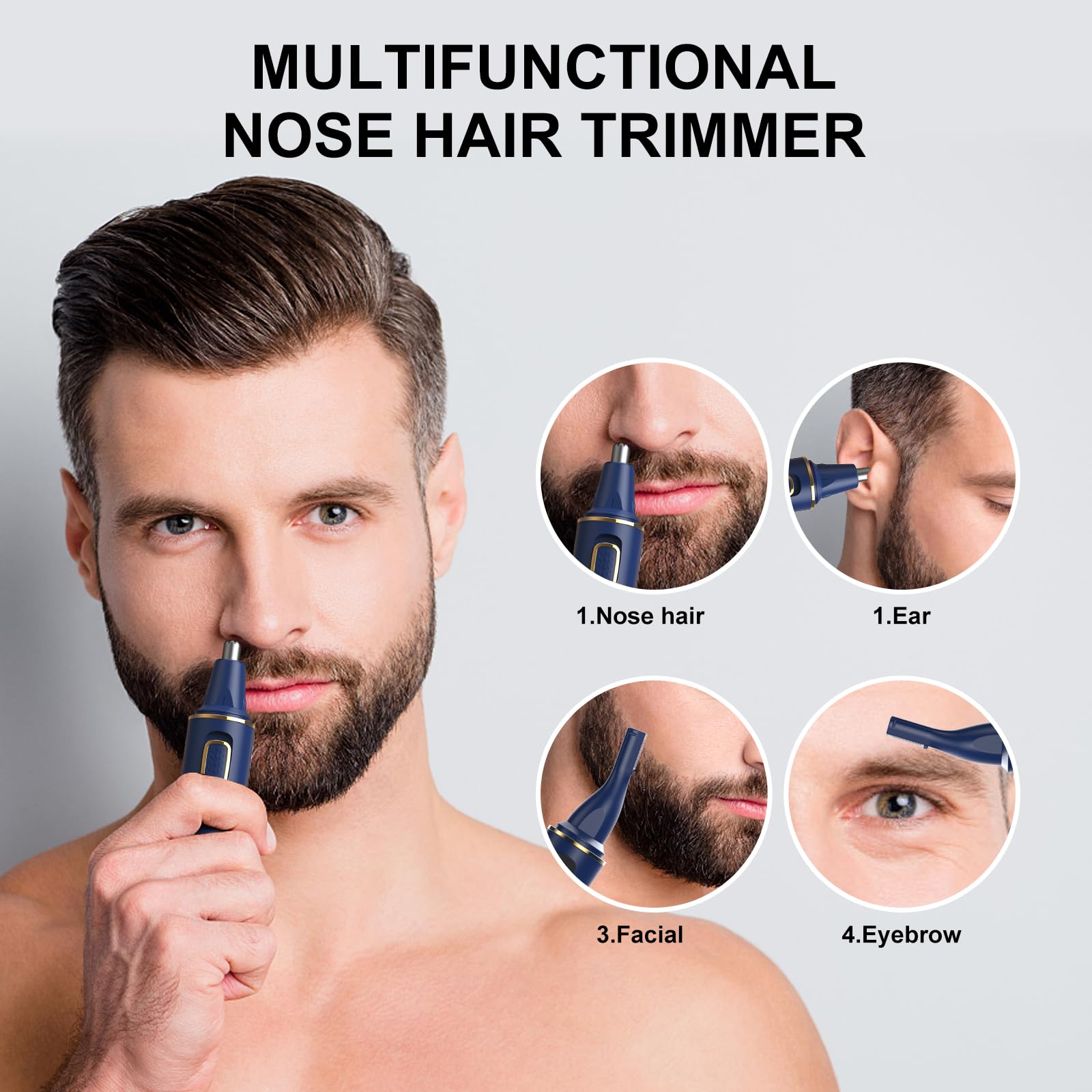 XOOMRSCP Nose Hair Trimmers for Men，Rechargeable Hair Trimmer 2 in 1 Painless Multifunctional Ear and Nose Hair Trimmer with IPX7 Waterproof Dual Edge Blades (Blue)