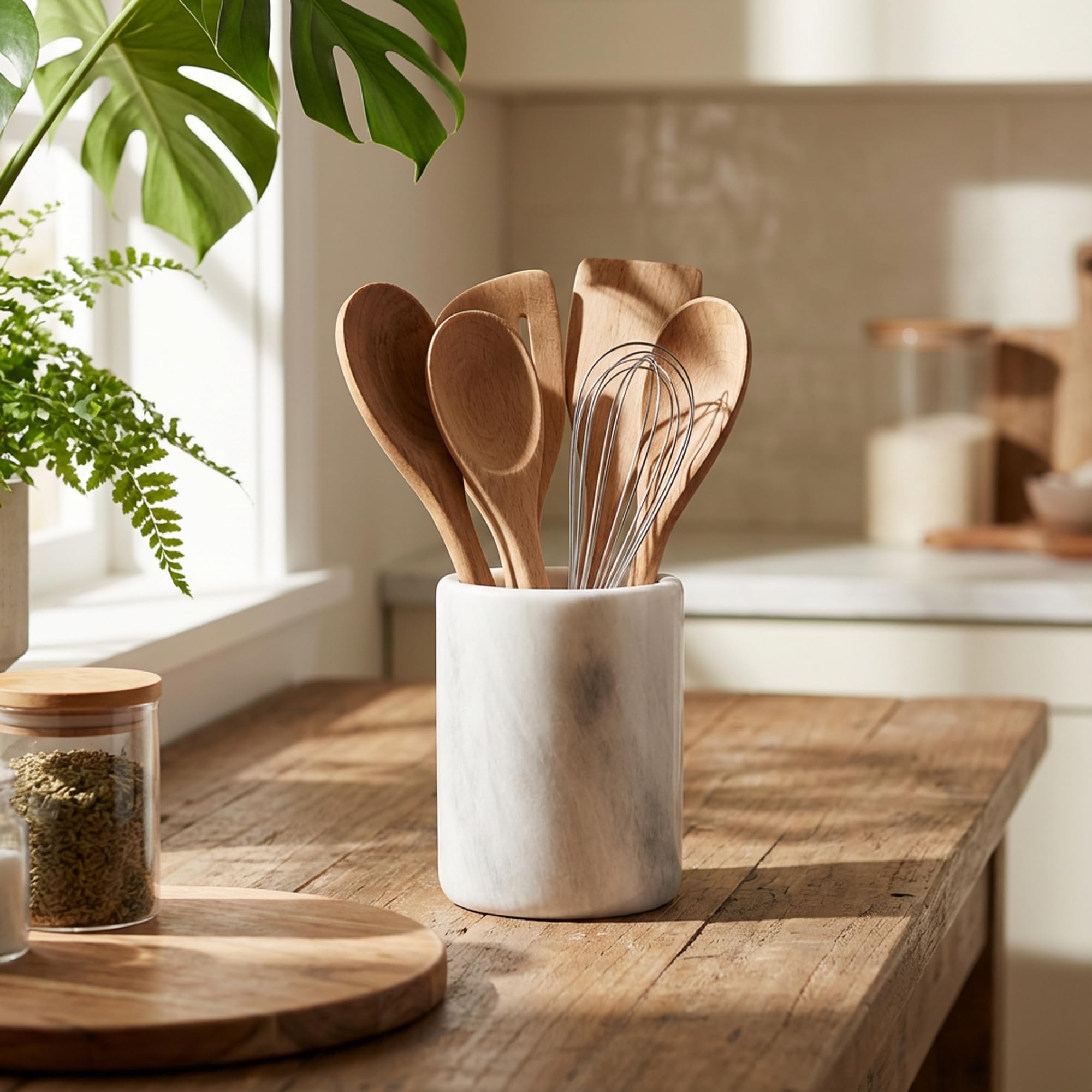 Radicaln Marble Utensil Holder 6.5" Inches White Handmade Spoon Holder for Kitchen Counter, Ideal Kitchen Utensils Set Organizer, Farmhouse Kitchens Decor & Accessories, Cooking Utensil Storage