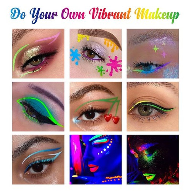 ONMAY 8 Color UV Neon Glow Waterproof & Long-Lasting Liquid Eyeliner for Party & Rave - Glows Bright Under Blacklight(Liquid)