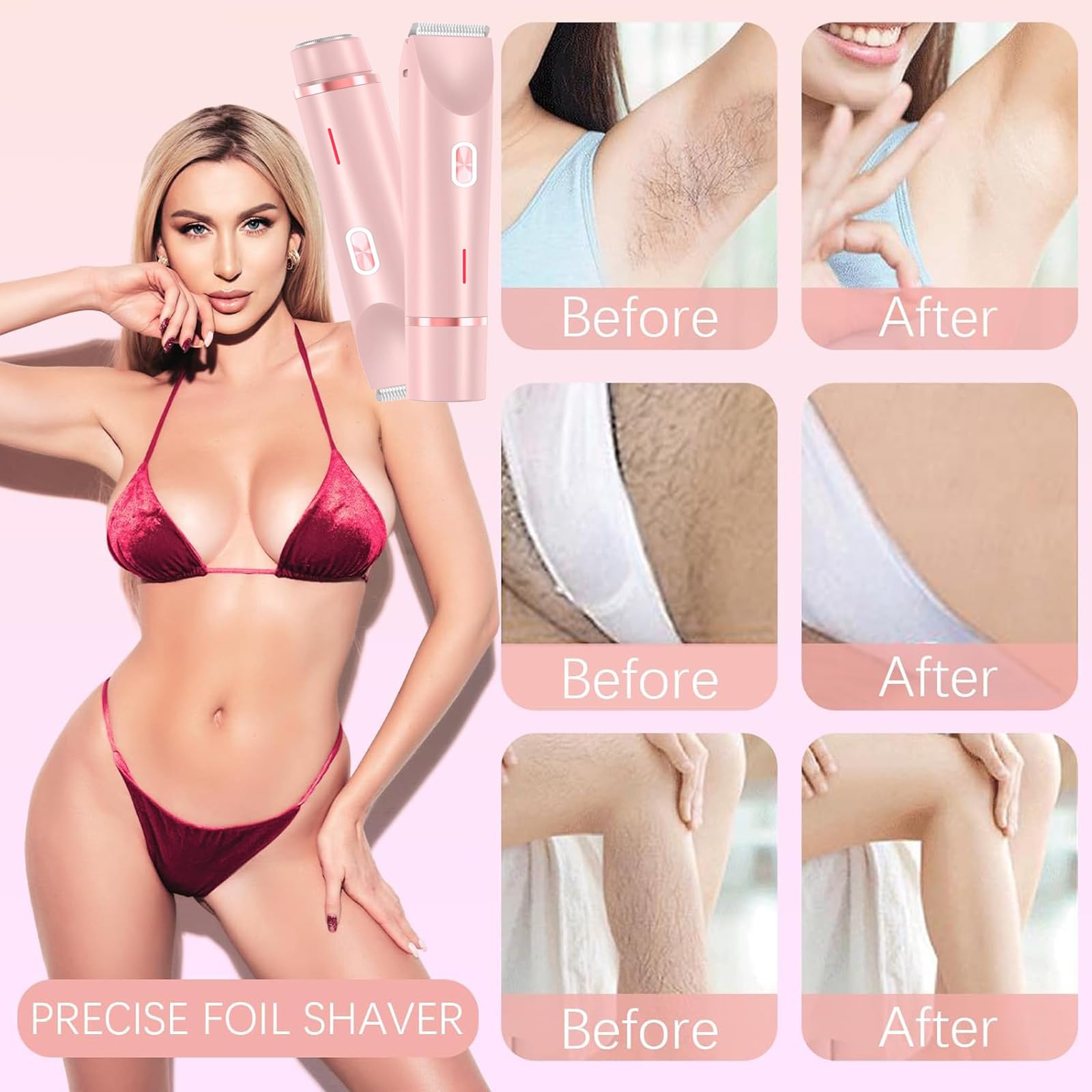Valentines Day Gifts for Her 2 in 1 Electric Glow Shaver, Portable Bikini Trimmer for Women, Dual Head Rechargeable Electric Razor, IPX7 Waterproof Wet & Dry Use Legs Body Pubic Hair Trimmer for Men