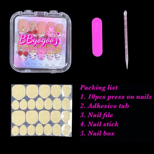 Handmade Press On Nails, 3D Flower Cherry Blossom Design, Medium Almond Shape, Nude Pink with Black Zebra Tips, Reusable Acrylic False Nails (Wild Garden, M)