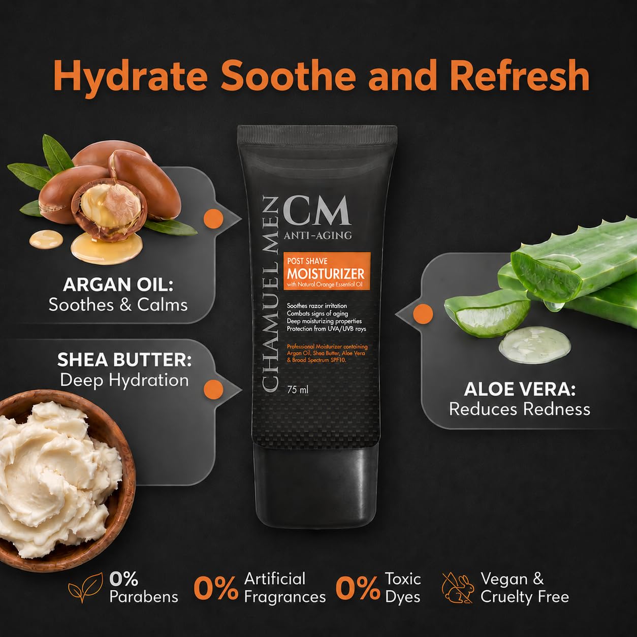Mens Face Moisturizer Anti Aging - Aftershave for Men, Face Cream & Post Shave Lotion with Argan, Shea & Aloe - Daily Skin Care Balm for Dry, Oily & Sensitive Skin, 2.6 oz