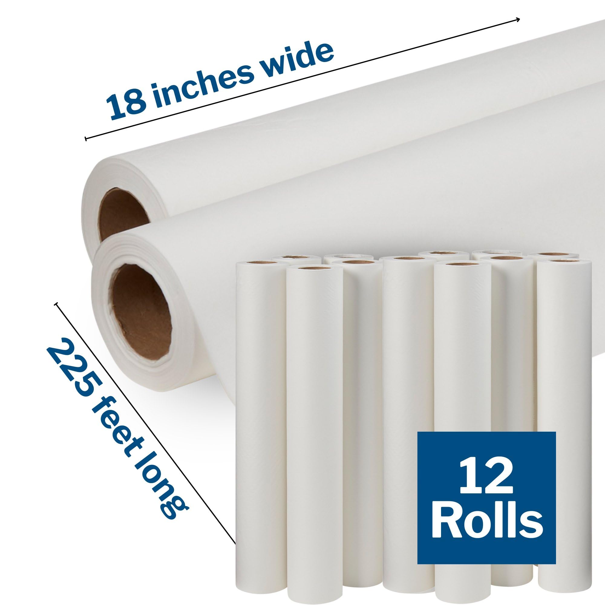 McKesson Medical Exam Table Paper Rolls [12 Rolls] – 18 in x 225 ft White Standard Smooth Disposable Bed Cover for Doctor, Spa, Diaper Changing, Waxing, Nursing, Chiropractor, Patternmaking, Tracing
