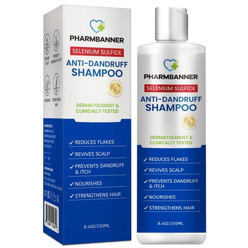 PHARMBANNER Anti-Dandruff Shampoo with Selenium Sulfide – Medicated Anti-Fungal Formula for Seborrheic Dermatitis & Folliculitis – Itchy, Flaky & Oily Scalp Relief – Menthol & Lavender Oil