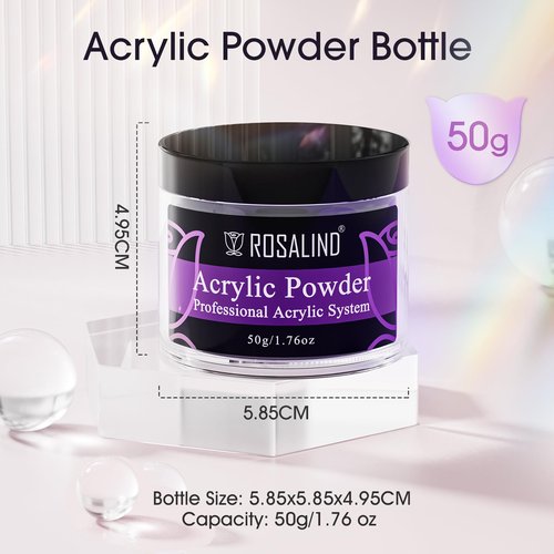 Rosalind Black Acrylic Nail Powder 50g/1.76oz - Crystal Polymer Black Nail Powder for Acrylic Extension, No Lamp Needed