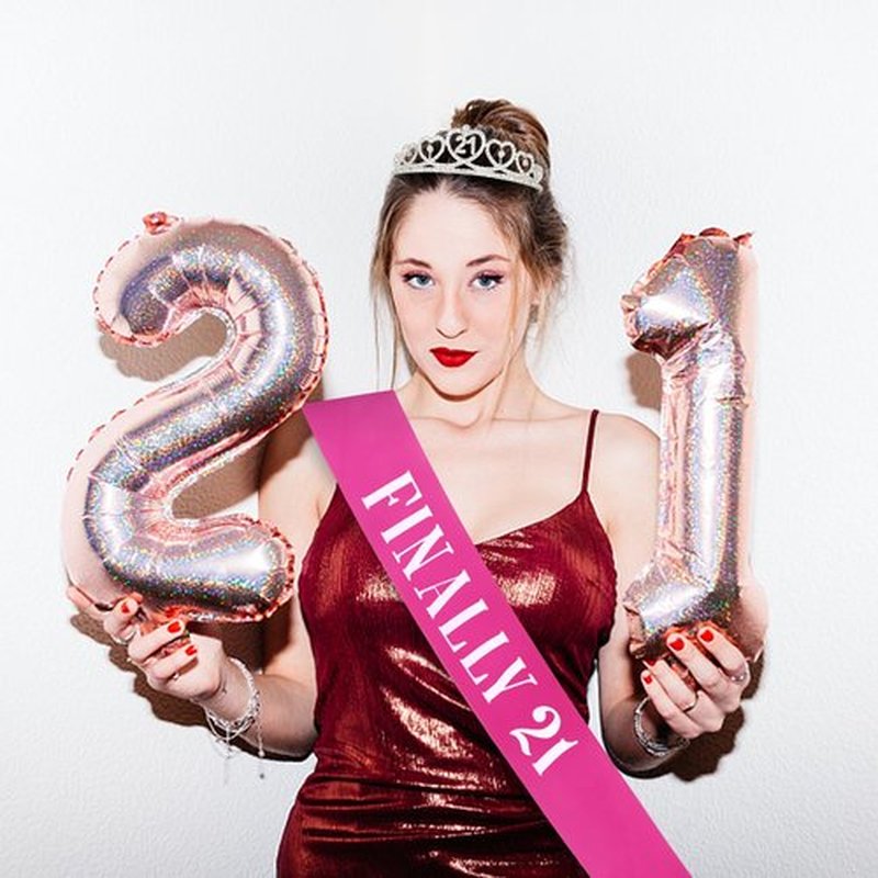 Amariver Finally 21 Silver Crown with Rhinestones & Hot Pink Sash - 21st Birthday Tiara & Party Supplies