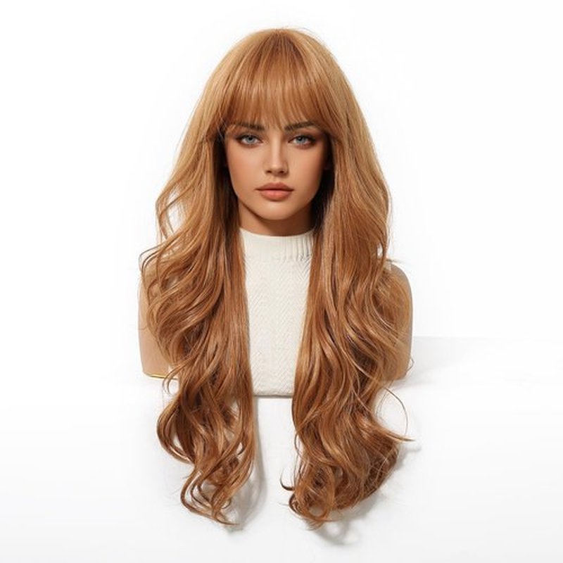 Osicapea Ginger Wigs with Bangs for Women, Woman Natural Long Wavy Curly Heat Resistant Synthetic Wig, 26 Inch Long Hair Replacement Wigs for Women's Cosplay Costume Party Daily Use