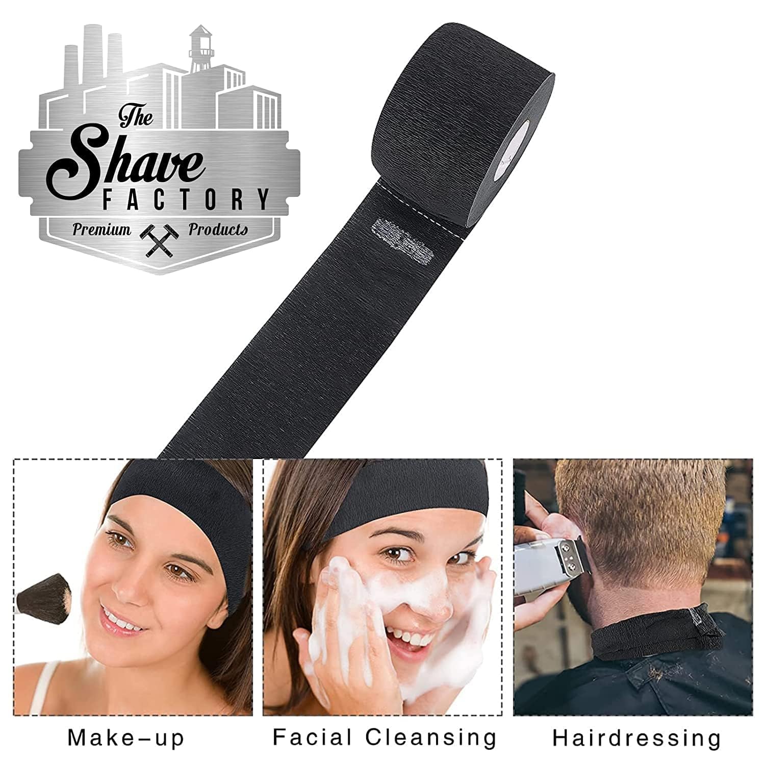 The Shave Factory Neck Strip, Disposable Barber Neck Band (2 Rolls, Black)