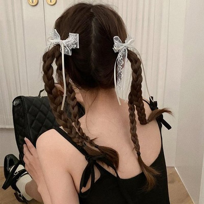 Mini Hair Bows for Women Girls Cute Hair Clips Small Alligator Long Tail Hair Ribbon Accessories -2 Styles -24P - Lace