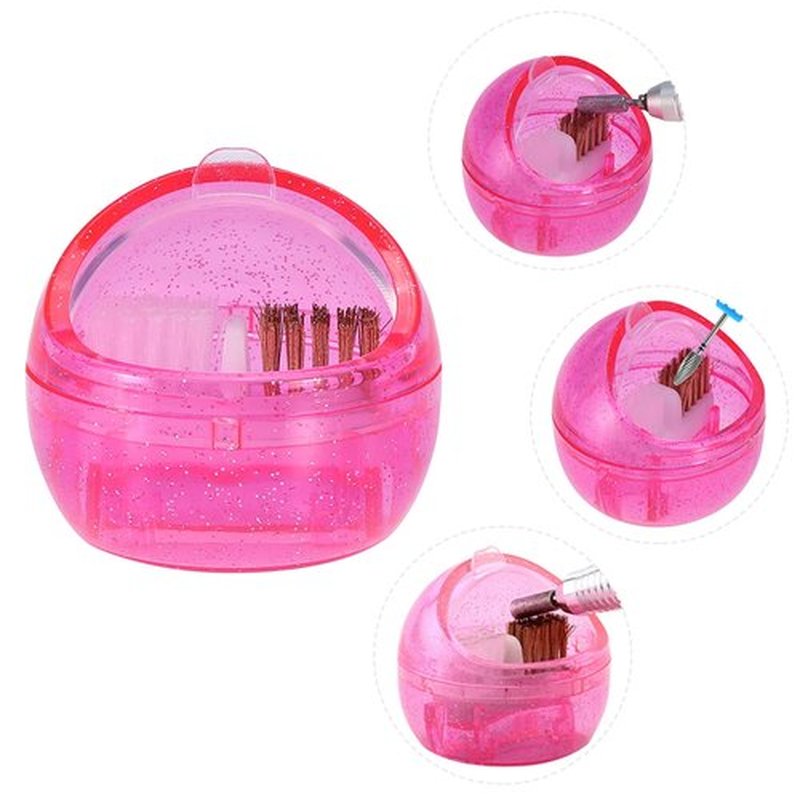 Portable Nail Drill Bit Cleaning Box, Manicure Tool Storage Case with Brush for Dust Removal, Professional Polishing Head Cleanser