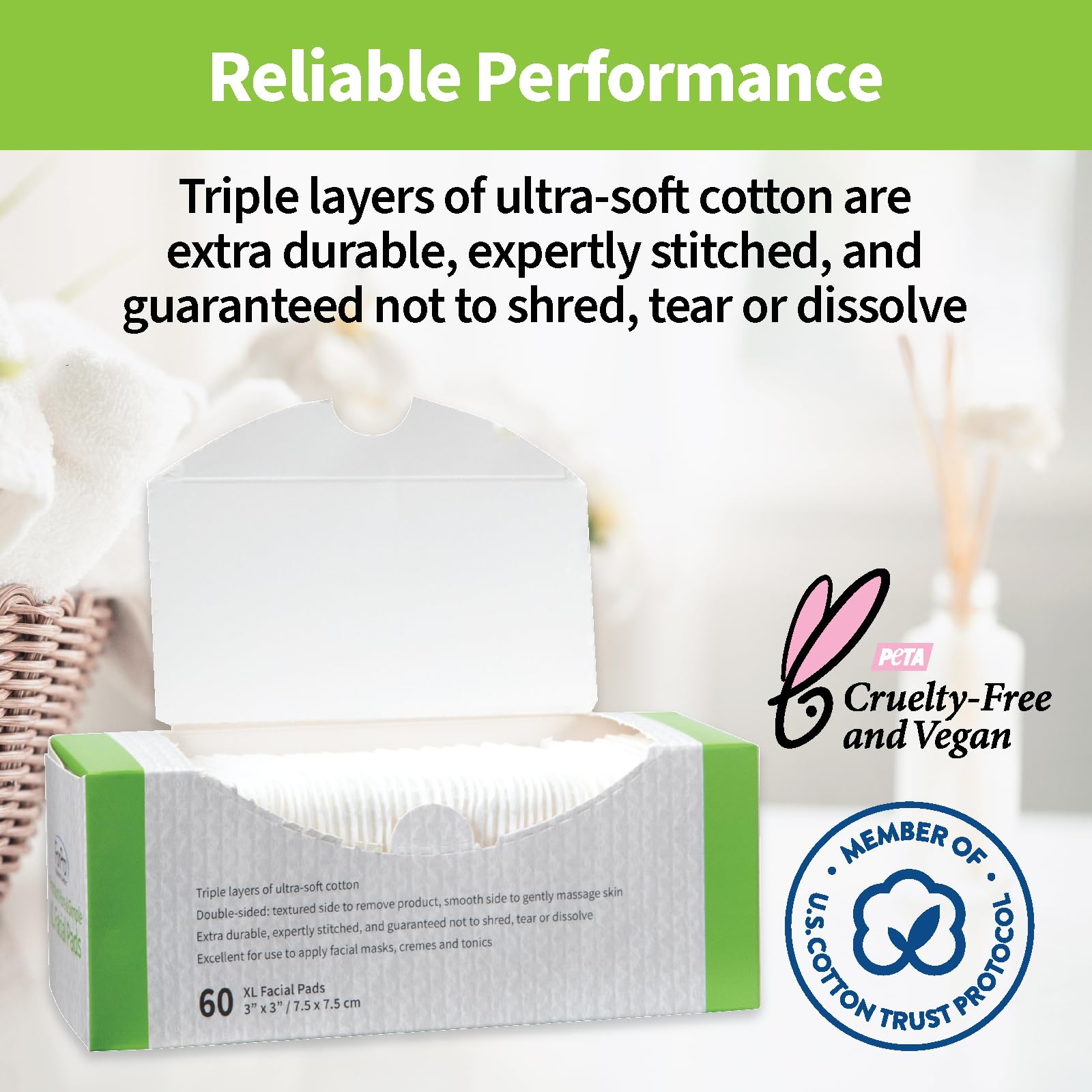 ForPro Premium Pure & Simple XL Facial Pads (360-Count), Triple Layered Ultra Soft Disposable Makeup Remover Pads, 100% Vegan & Cruelty-Free, Pack of 6-60 Cotton Squares