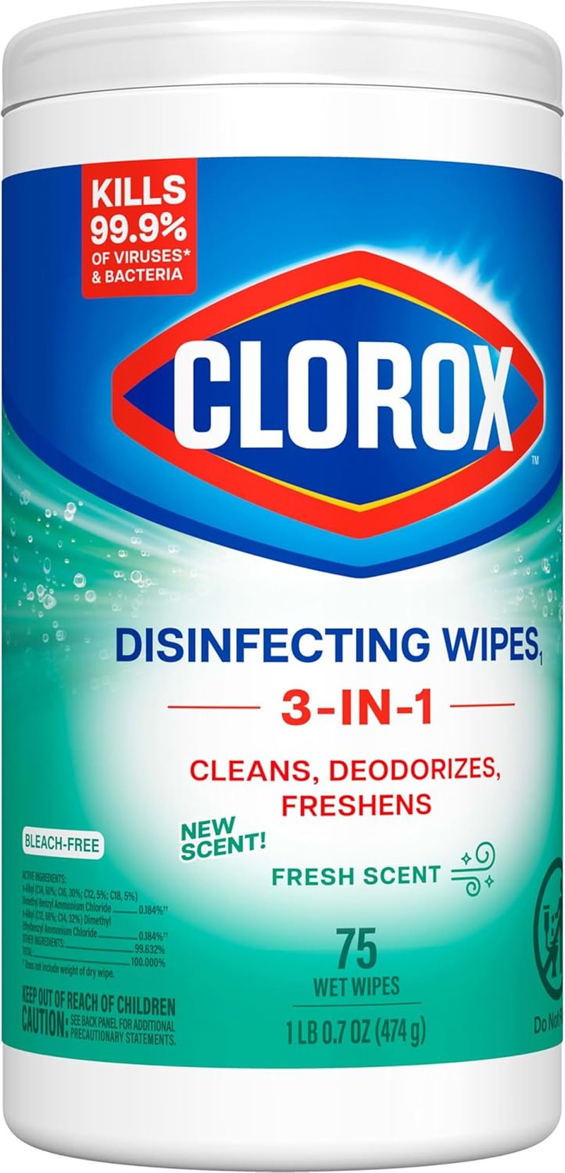 Clorox Disinfecting Cleaning Wipes - Fresh Scent, Bleach-Free, 75 Count