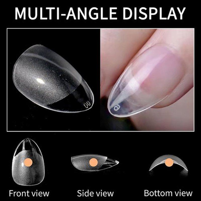 Short Almond Fake Nails 600pcs Pre-shape Gel Acrylic Nail Tips for Full Cover Nail Extension Home DIY Nail Salon 12 Sizes Gelly Tips