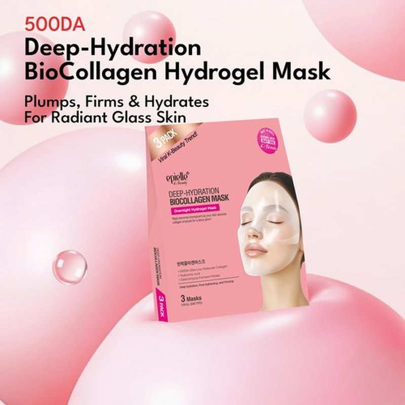 Epielle Deep Hydration BioCollagen Mask 3 Count, Overnight Hydrogel Facial Mask with 500DA Ultra-Low Molecular Collagen, Hyaluronic Acid & Galactomyces Ferment Filtrate, Korean Skin Care