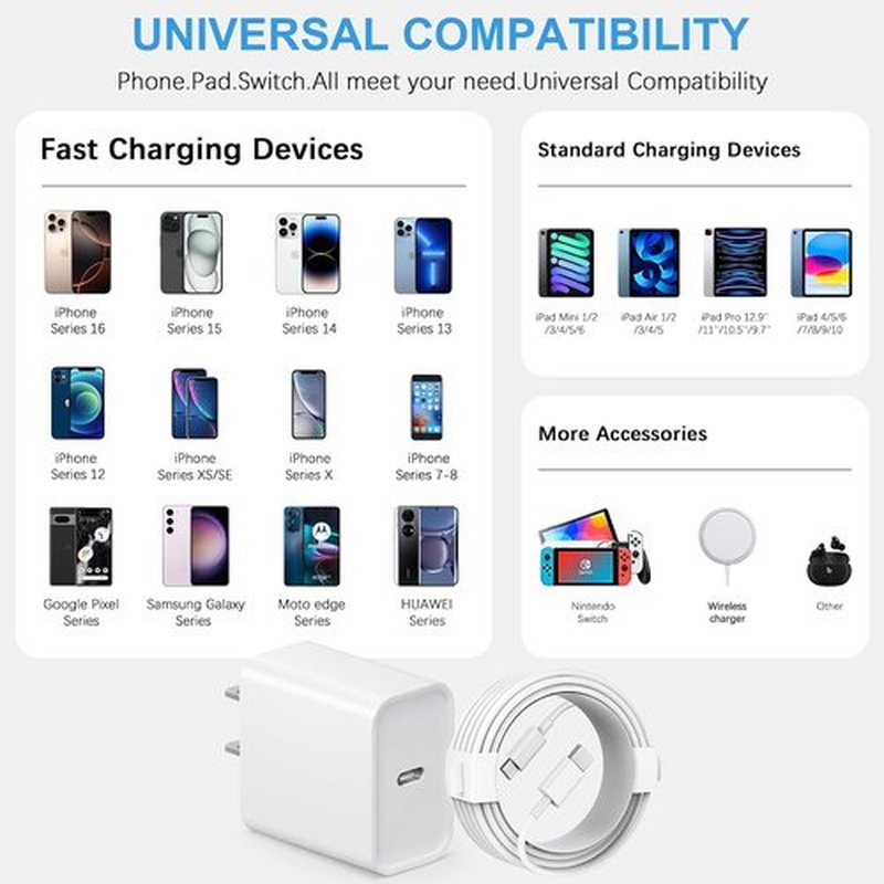 iPhone 17 Charger - Fast Charging USB C Block with 6FT Cable for iPhone 17/16/15 & iPad Pro