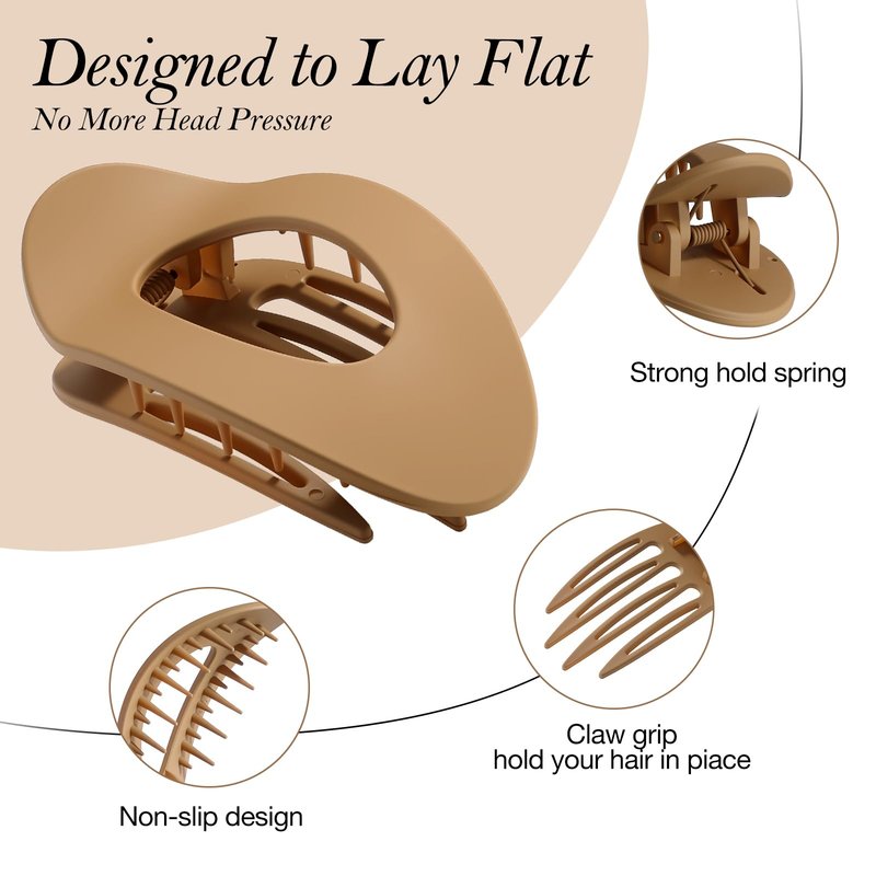 Upgraded 8 Pack French Flat Hair Clips for Women Girls, Matte Lay Flat Claw Clips, Large No-Slip Claw clips for Thick & Thin Hair, Strong Hold Styling Barrettes Accessories for Daily Styling