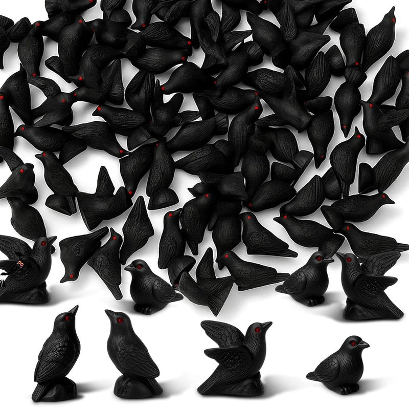 Yalikop Miniature Crow Figurines - 40 Pcs Black Resin Ravens for Dollhouse & Garden Decor