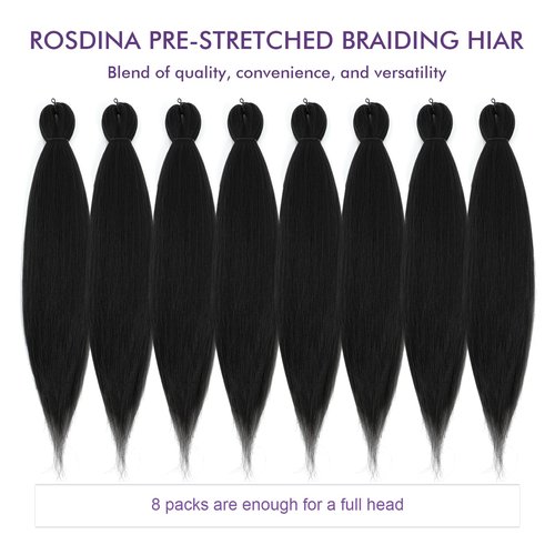 ROSDINA Pre-stretched Braiding Hair - 36 Inch 8 Packs Natural Black Super Long Braiding Hair For Twist or Box Braids, Yaki Texture Hot Water Setting Synthetic Braiding Hair Extensions (36 Inch, 1B-8P)