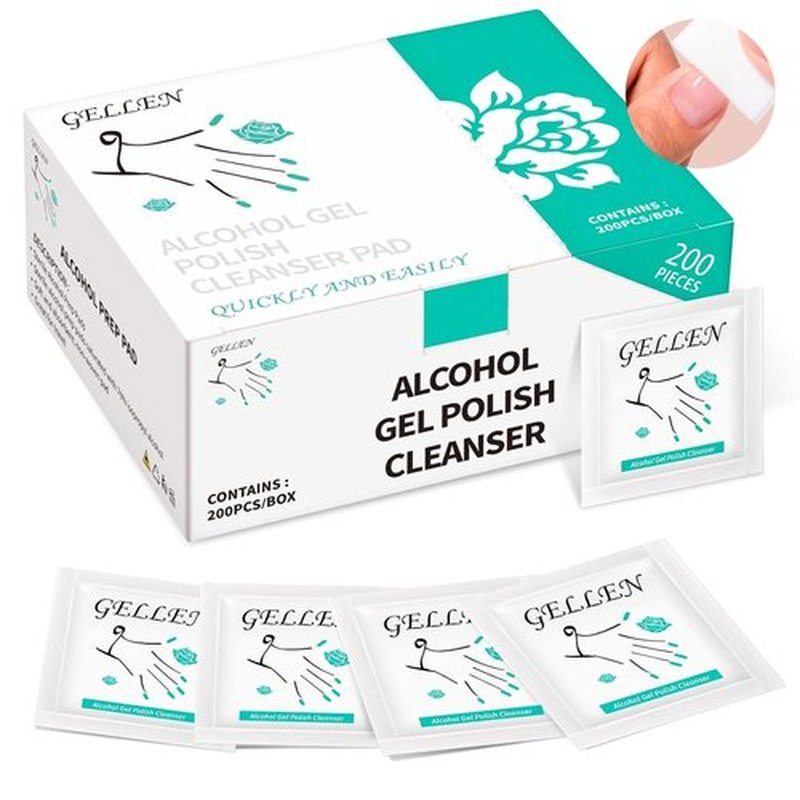 GELLEN Nail Cleanser Pads - 200 Pack Alcohol Prep Wipes for Tacky Residue Removal | Lint-Free & Travel-Friendly
