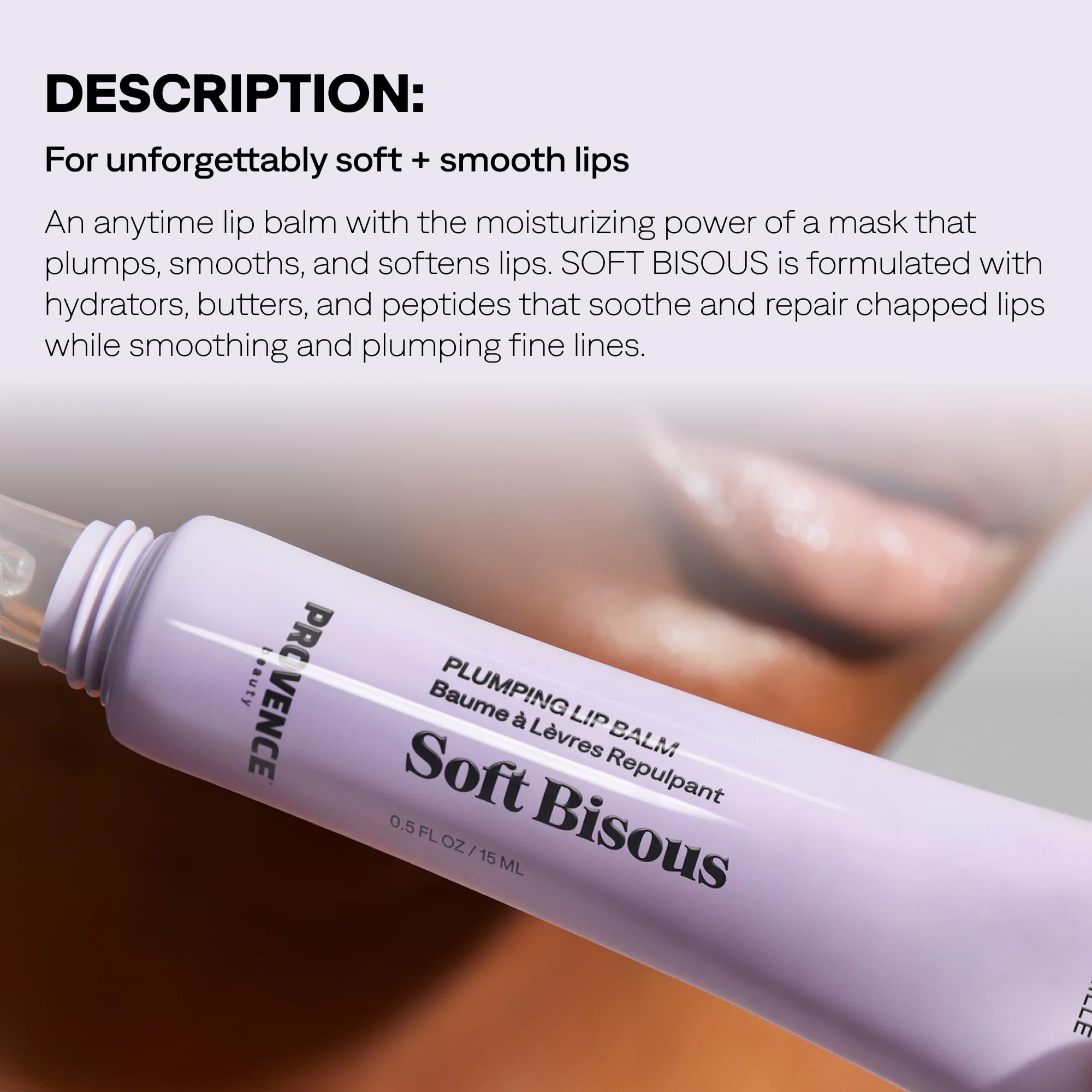 Provence Beauty Soft Bisous Plumping Lip Balm – Hydrating Lip Care Treatment with Tripeptide-1, Hyaluronic Acid & Shea Butter – Anti-Aging Lip Balm that Smooths, Softens & Plumps Dry Lips – 0.5 fl oz
