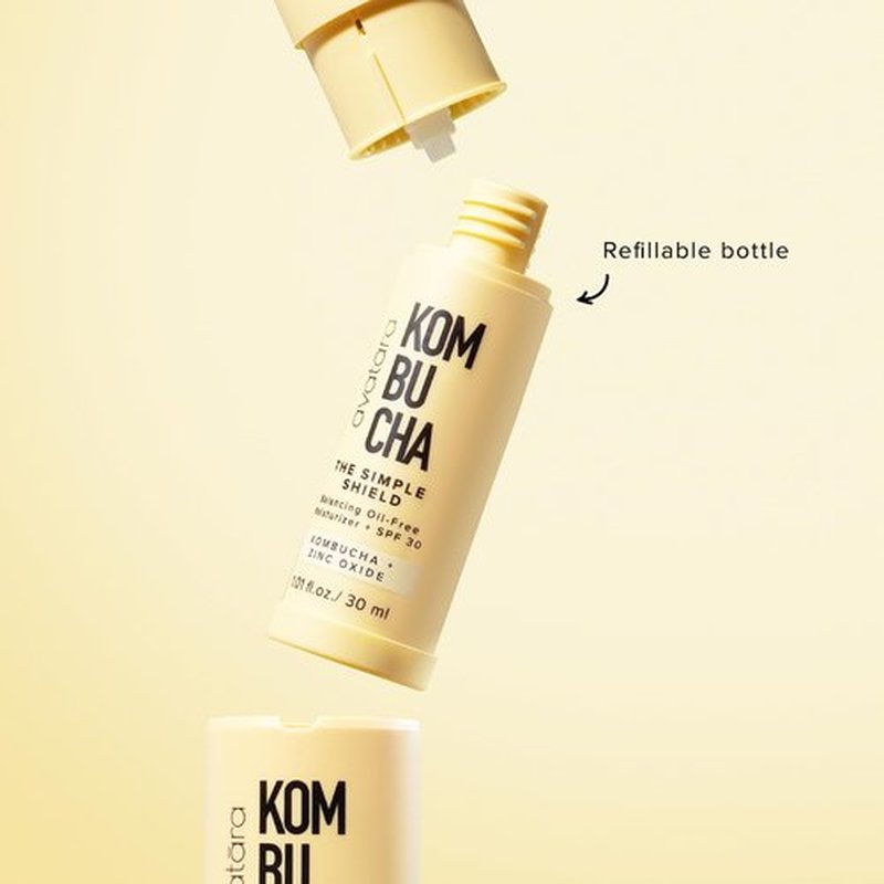 Avatara - Kombucha The Simple Shield Face Sunscreen, Zinc Oxide SPF Moisturizer, Moisturizer with BHA and Hyaluronic Acid, Mineral Sunscreen for Face, Teen Skincare, 1.01 fl. Oz.