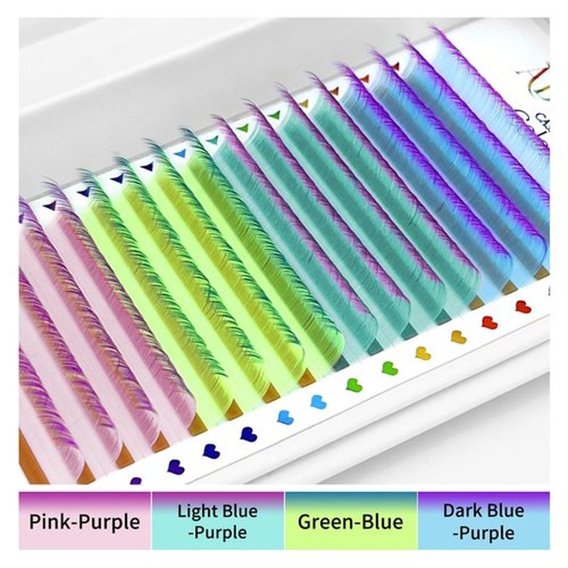Colored Lash Extensions, 16 Rows Cashmere eyelashes, 0.07 D Curl 17-20mm Classic eyelash Extensions, Single Lash Extensions for Professional Salon Use(0.07-D-Ombre 17-20)